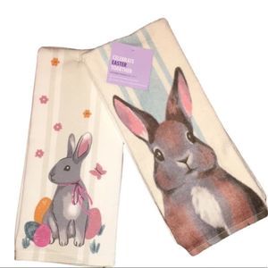 Celebrate Easter Together Farmstead Bunny 2pc Kitchen Towel Set Brand New